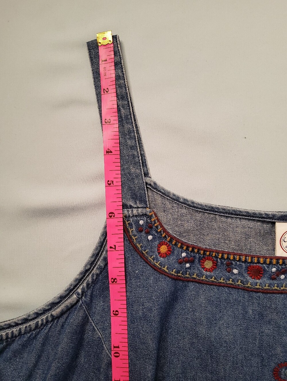 Carolina Blues Embroidered Denim Tank Top - Blue with Multicolor Floral Trim - Picture 6 of 11